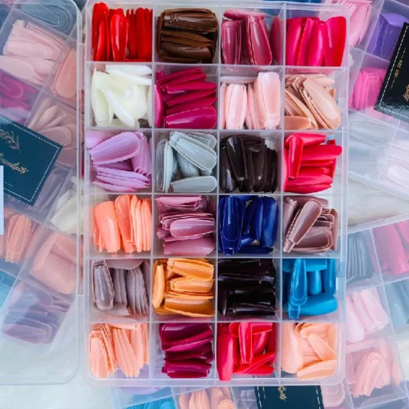 Multicolor Acrylic Artificial Nails Kit | Full Cover Nails with Glue | 24 Shades | 576 Pcs