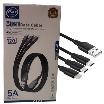 3-in-1 Fast Charging Cable 100W 480Mbps 120cm Type-C Micro Lightning Durable Design