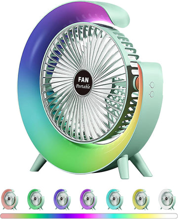 Colorful USB Rechargeable Desktop Fan | Silent Cooling, LED Ambient Light, 3-Speed Rotation