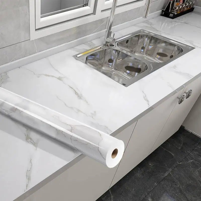 White & Grey | Marble Sheet Sticker 60x200cm | Waterproof Self-Adhesive PVC Wallpaper for Furniture Walls