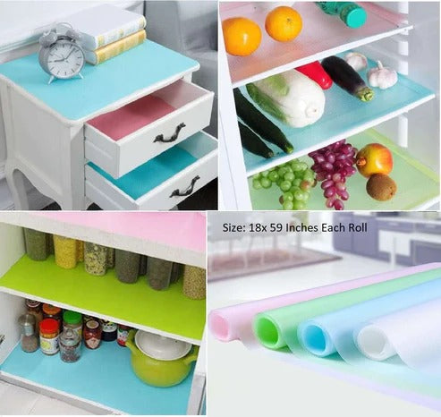 Refrigerator, Table & Drawer Mats | Shelf Liners, Washable & Waterproof ( 24x150 )cm (Random Colors)