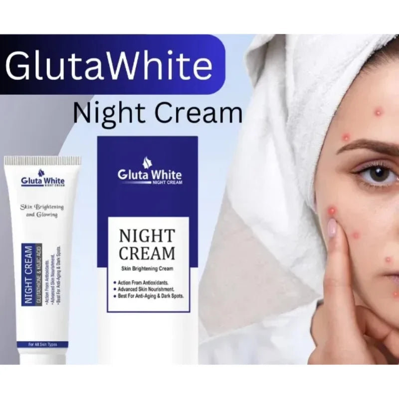 Gluta White Night Cream | Advanced Brightening & Anti-Aging Formula with Glutathione & Vitamins (50ml)